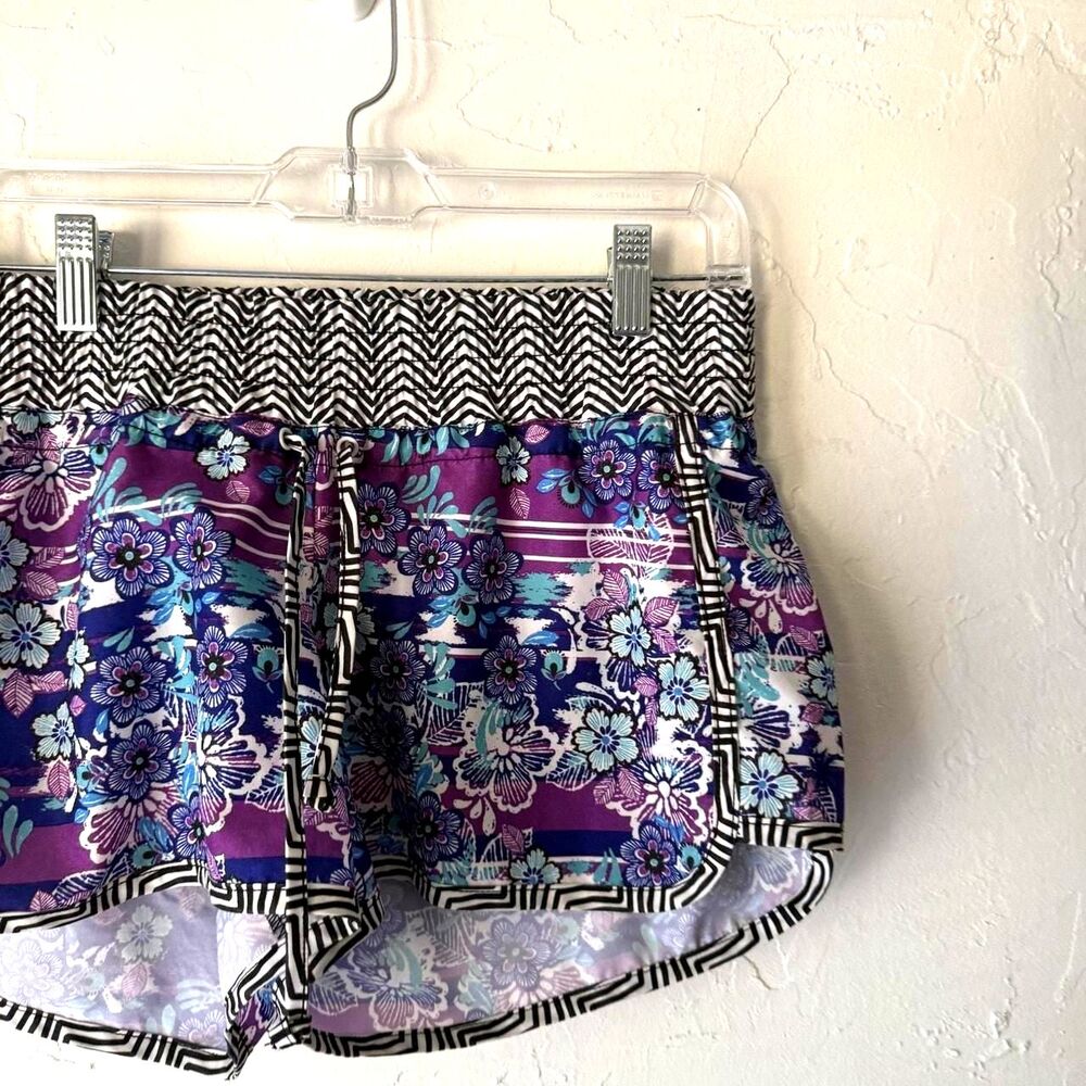 Athleta Women's Floral Running Shorts Sz 4 Purple Blue Lined Athletic Drawstring
